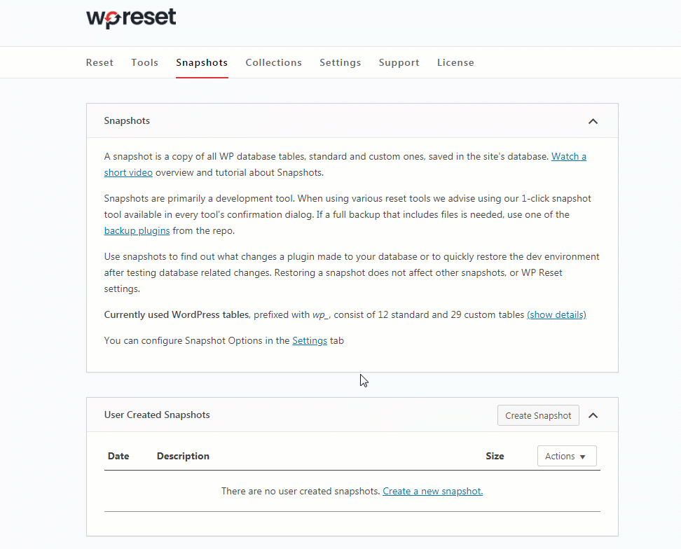 WP Reset - Snapshots