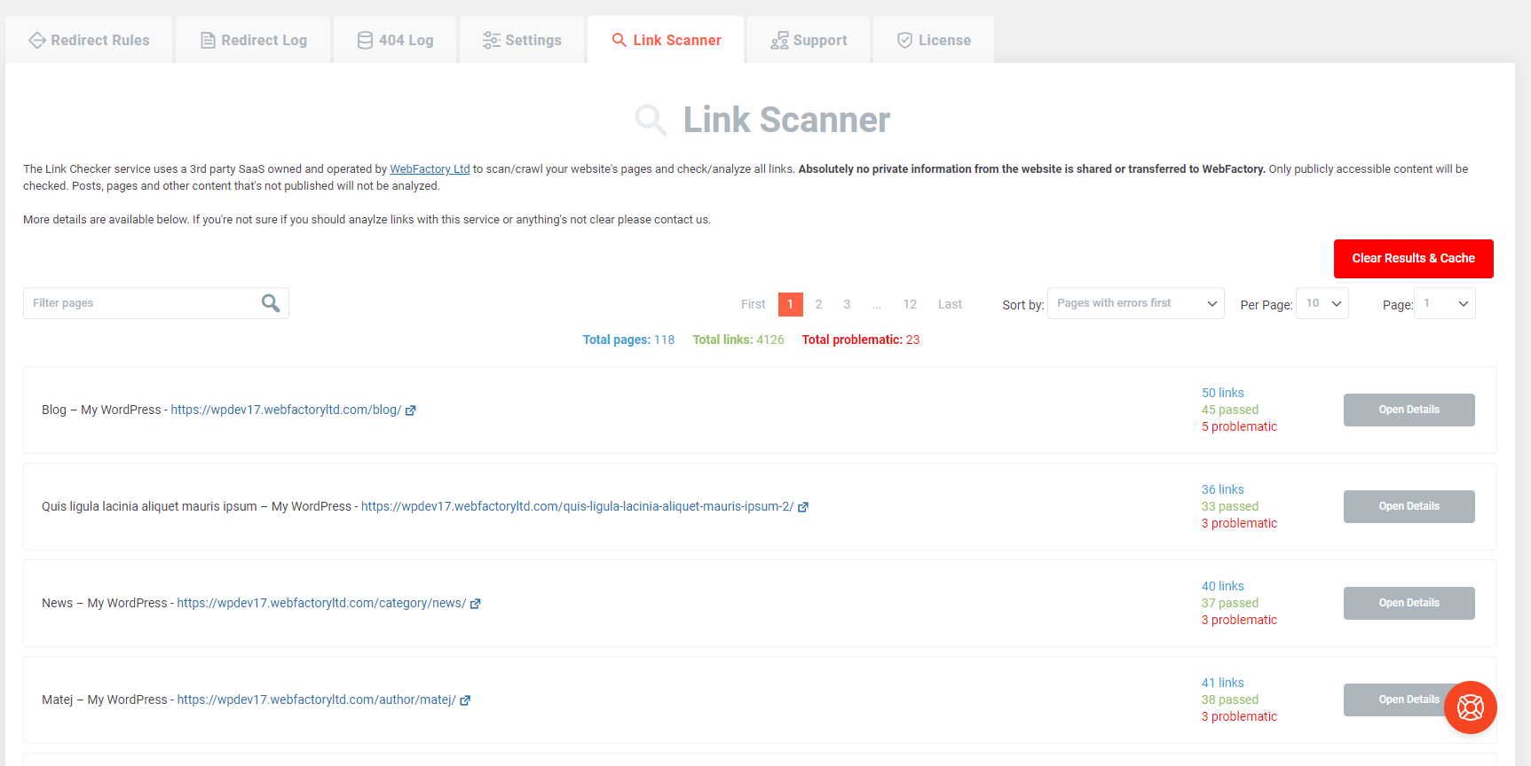 WP 301 Redirects Link Scanner