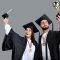 a man and woman wearing graduation gowns and holding a trophy ai detection,student essay,chatgpt,college application