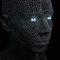 a man with blue eyes and a black background ai voice synthesis, chatbot speaking, natural human ai interaction