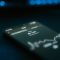 A close up of a cell phone on a table smartphone call recording app screen, cloud storage dashboard, audio waveform interface